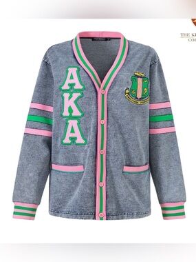 NEW Alpha Kappa Alpha AKA Denim Sorority Cardigan Women’s Size Medium